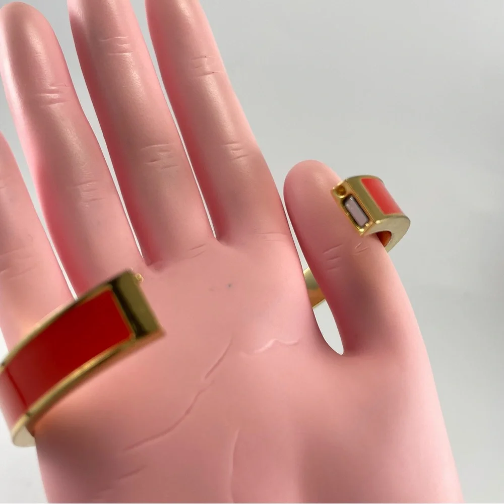 Talbots Gold Tone Orange Enamel Hinged Clamp Bangle Bracelet Trendy Beautiful